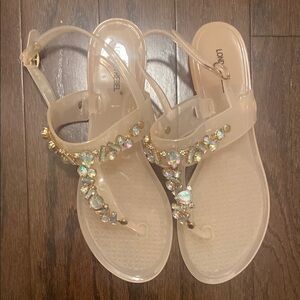 Women's Beige Sandals with Rhinestone Embellishments